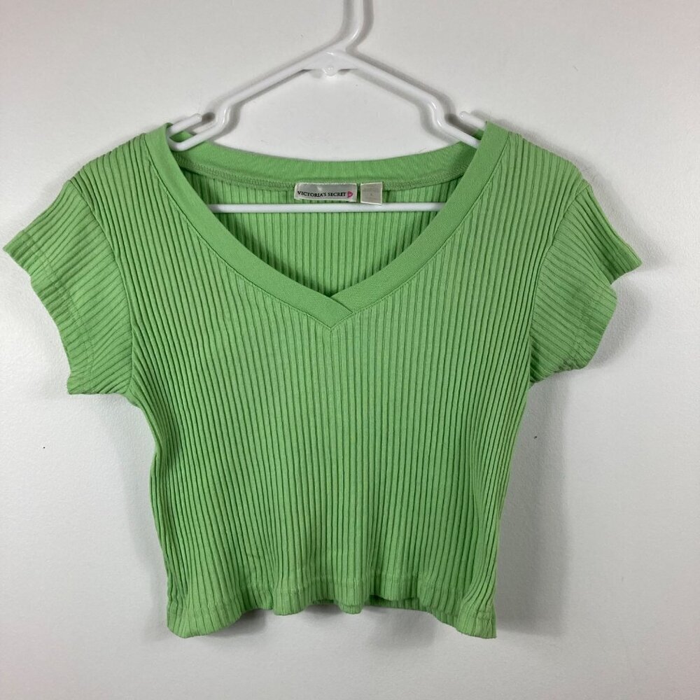 Womens Vintage Victoria's Secret V Neck Ribbed Bay Tee L‎